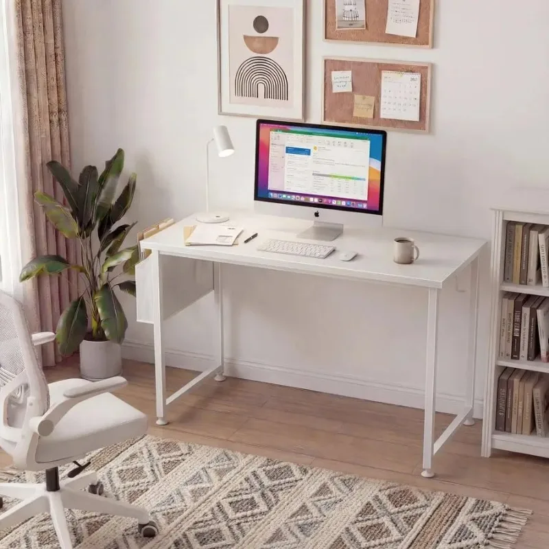 White Computer Desk for Bedroom 40 inch Simple Modern Study Table Kid Girls Student Home Office Writing Desk, White
