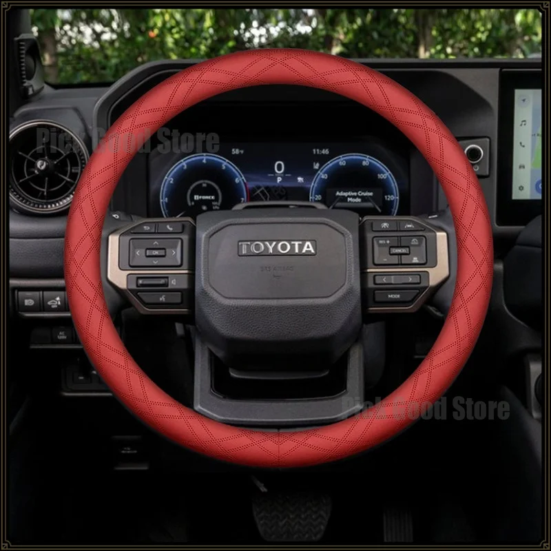 39CM Leather Car Steering Wheel Cover For Toyota Highlander Land Cruiser 120 Prado 150 Tundra 2024 2025 2026 Car Accessories