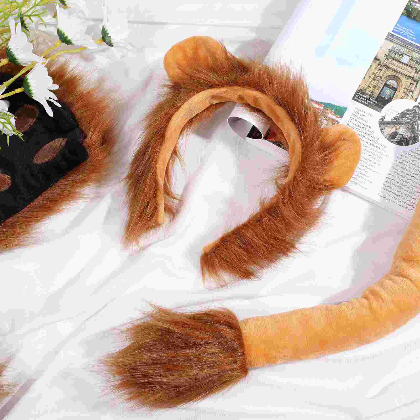 Lion Cosplay Costume Animal Ear Headband Toddler Props Accessory Fur Lovely Halloween Tail Kit
