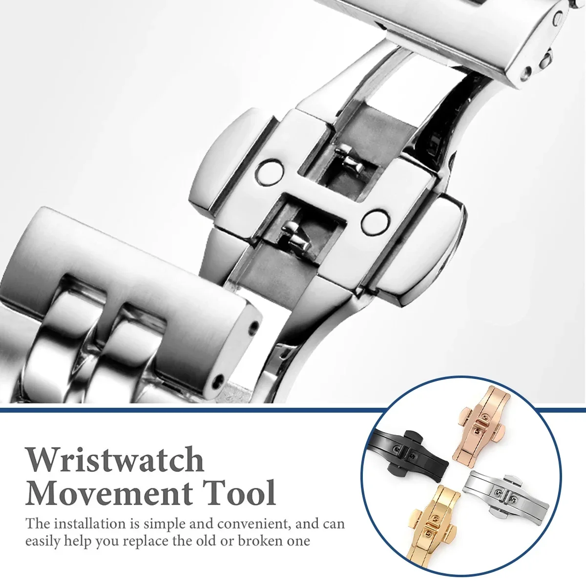 Polished Stainless Steel Buckle Watch Band Button Butterfly Clasp Double Press Folding Buckles Universal Strap Watch Accessories
