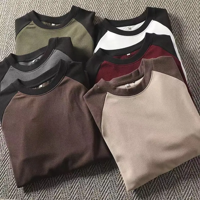 Double-sided Contrasting Colour Patchwork Autumn and Winter Velvet Warm Sweatshirt Loose-fitting Round Neck Long-sleeved Top