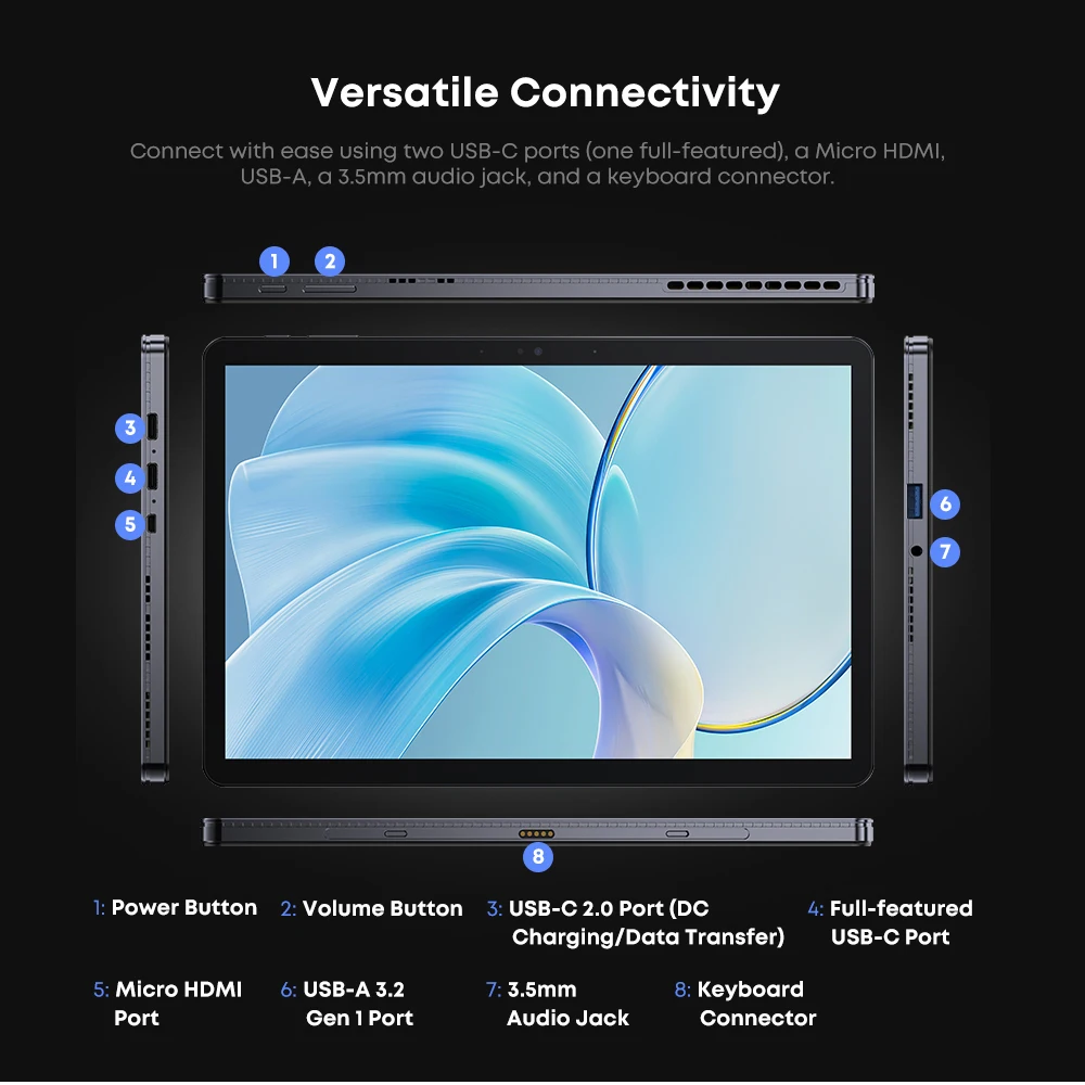 2024 CHUWI 태블릿 노트북, 인텔 N100 UHD 그래픽, 10.1 인치 LCD 화면, 8GB DDR5 256GB SSD 태블릿, 윈도우 11 와이파이 6, Hi10 X1, 2 인 1