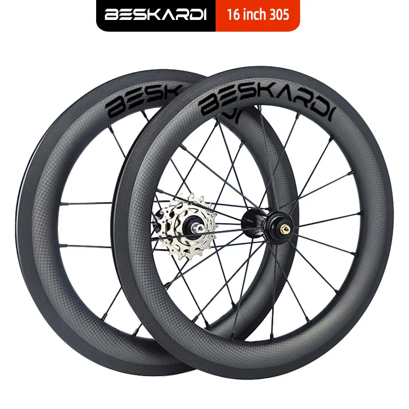 Beskardi 16inch 305 Folding Bicycle Carbon Wheel Rim Brake Outer 3 Speed 6 Bolts Disc Brake Ceramic Bearing For Danhon K3 Plus