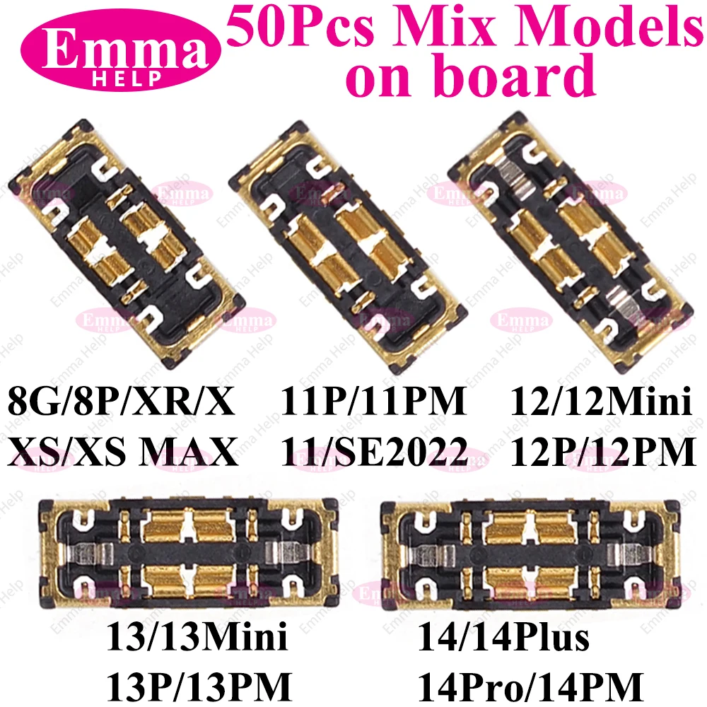 EmmaHelp 10-50pcs Battery FPC connector For iphone 8 Plus  X 11 Pro Max 12 13 14 15 on Board  Flex Clip Plug Flex Cable Parts