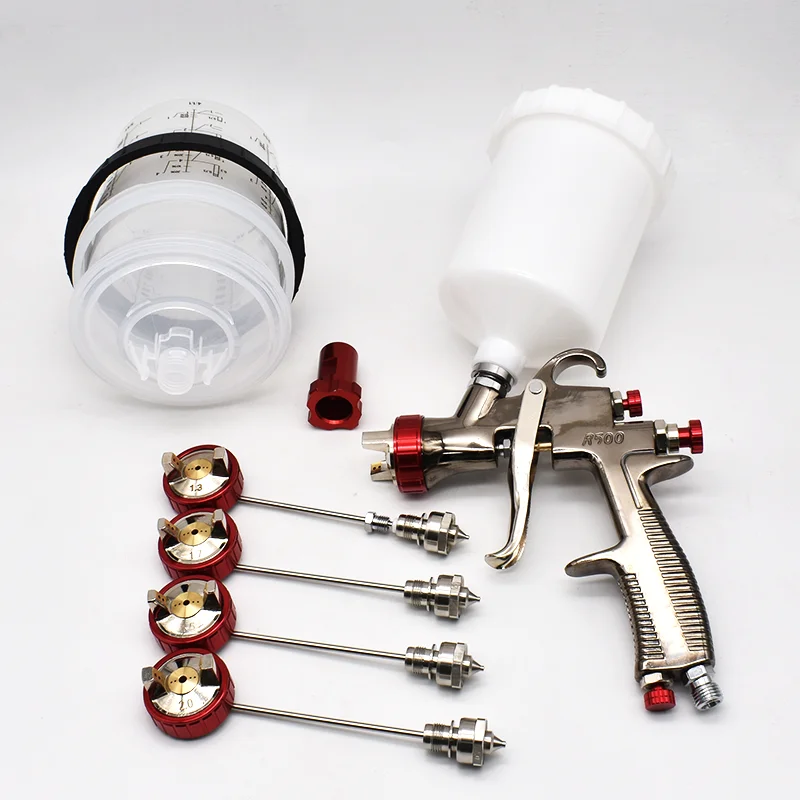 R500-フルスプレーガンキット,1.3mm, 1.5mm, 1.7mm, 2.0mmノズル,600cc,クリーニングカップなし,自動車塗装,重力スプレーガン