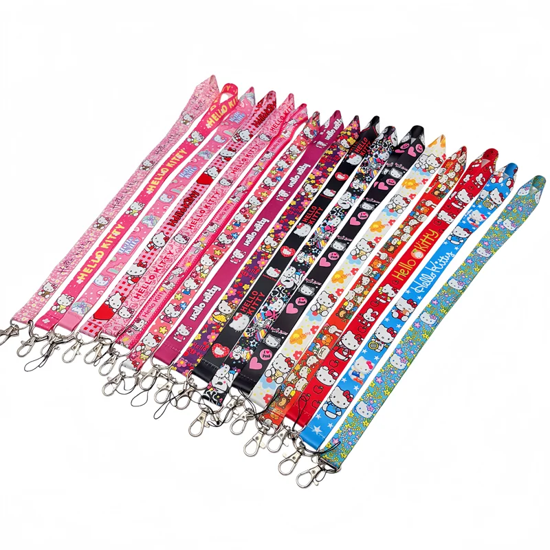 Sanrio Hello Kitty Cartoon Keychain ID Badge Hanging Rope Cute Cat Phone Neck Strap with Keyring Phone Accessories