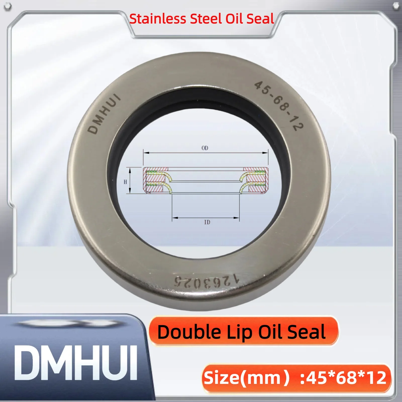 

Oil Seal 45x68x12 Double Lip Seal Stainless Steel Oil Seal PTFE SS 45×68×12