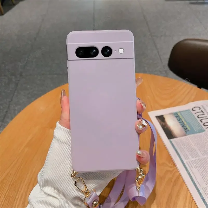 Necklace Strap Cord Crossbody Lanyard Liquid Silicone Case For Google Pixel 8 7 6 Pro 7A 6A Back Cover On Pixel7 Pixel6 A 7pro