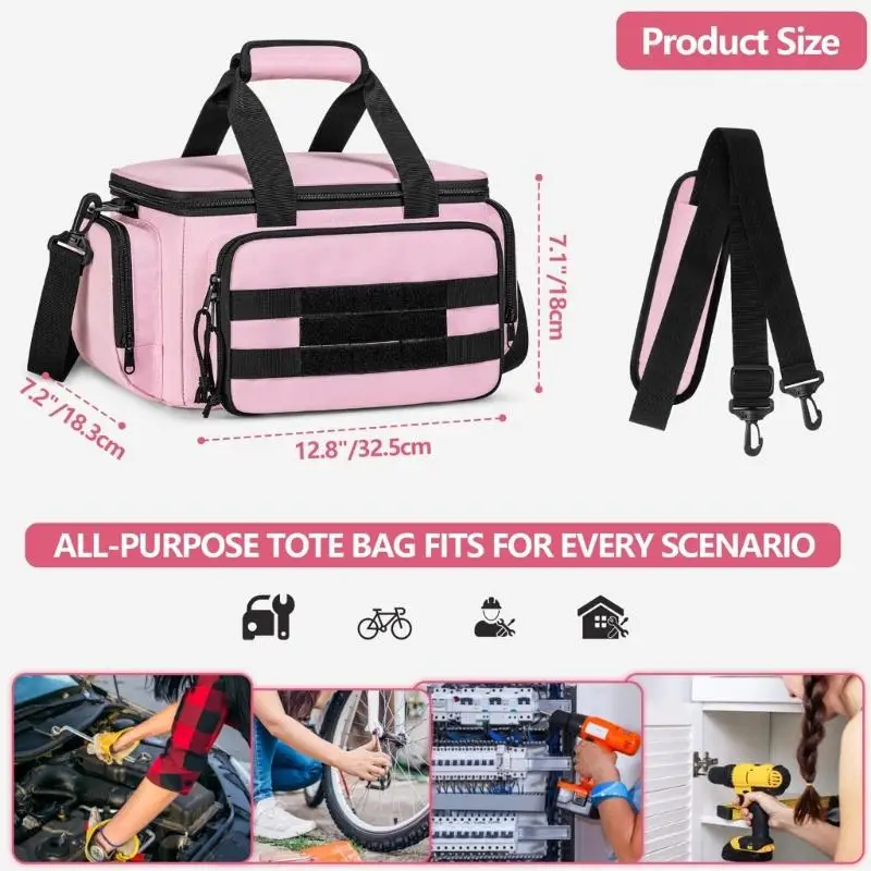 Y1UD Spacious Work Hand Bag With Adjustable Strap And Organizers Compartments Pink