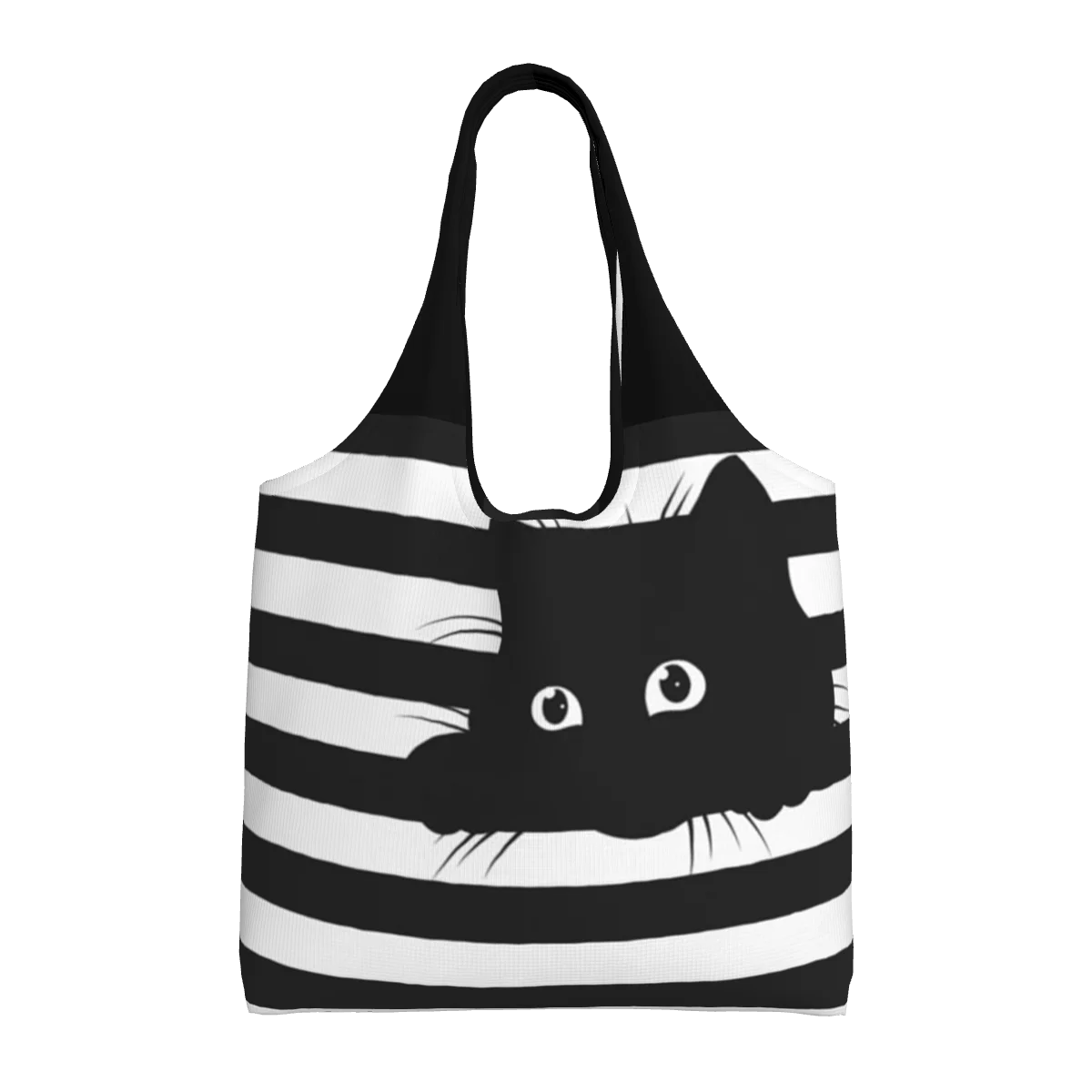 أبيض وأسود مخطط القط البقالة التسوق حمل الحقائب النساء التقليدية الصباغة الفن قماش حقائب الكتف للمتسوقين القدرة