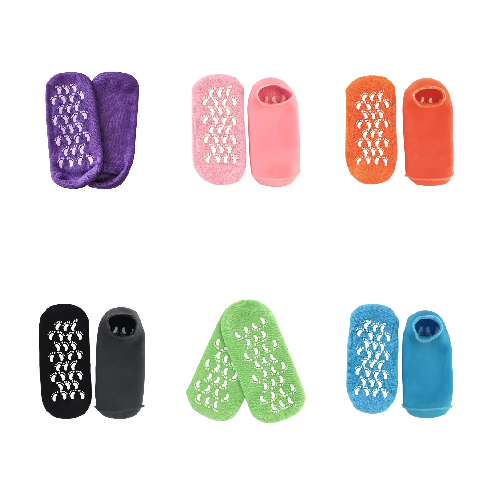 6 colors optional anti-drying and exfoliating silicone foot mask socks set (1 pair each of purple/pink/orange/black/green/blue)
