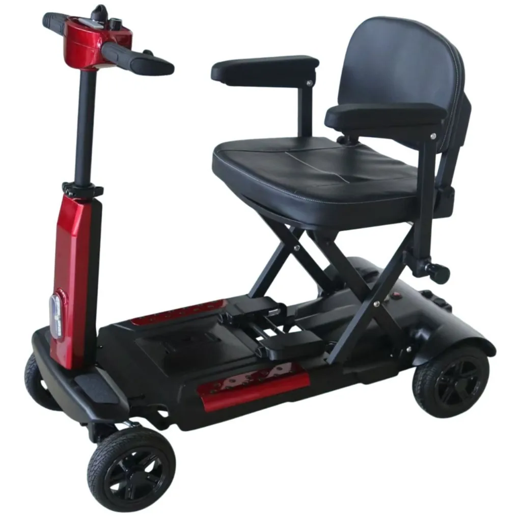 Elderly Mobility Scooter Four Wheel Automatic Folding Aluminum Alloy 120kg Capacity Red Lithium Battery Powered