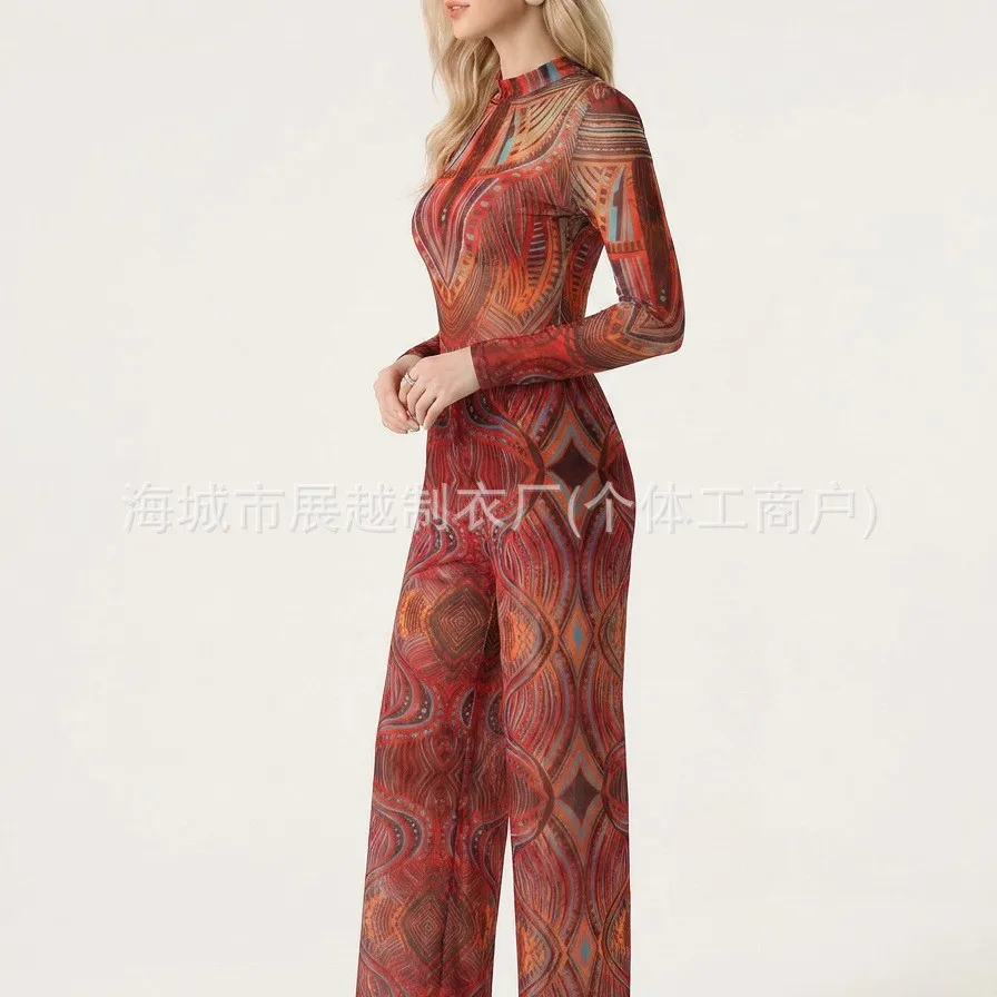 Women 2 Piece Swimsuit Set Long Sleeve Zip Rash Guard Top+Pants Ethnic Tribal Print UPF50+ Quick Dry Surfing Beach Bathing Suit