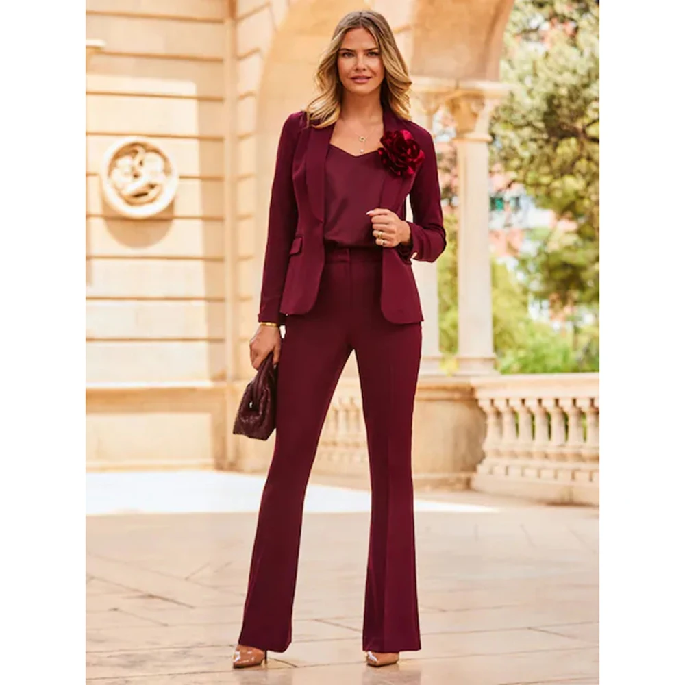 

Elegant Women 's two Pieces Suit Sets One Button Slim Jacket Flared Pants Sets Office Banquet Business Wedding Women's Clothing