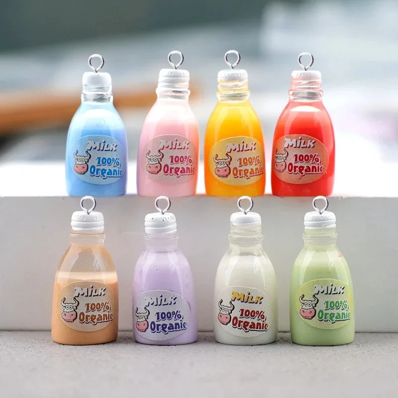 10pcs Colorful Milk Bottle Resin Floating Charms Cute Beverages Pendant Flatback for Jewelry Making Diy Earrings Keychain