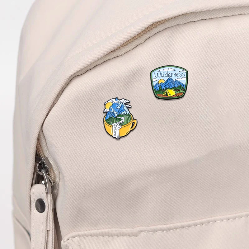 Valley Camping Collection Hard Enamel Pins Nature Forest Exploring Wilderness Brooches Wholesale
