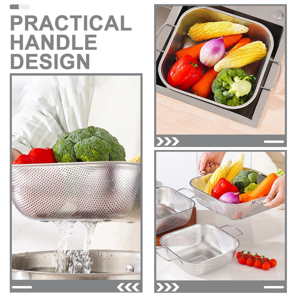 

Stainless Steel Double Ear Draining Basket Smooth Comfortable Handle Vegetable Fruit Washing Strainer Kitchen Drain