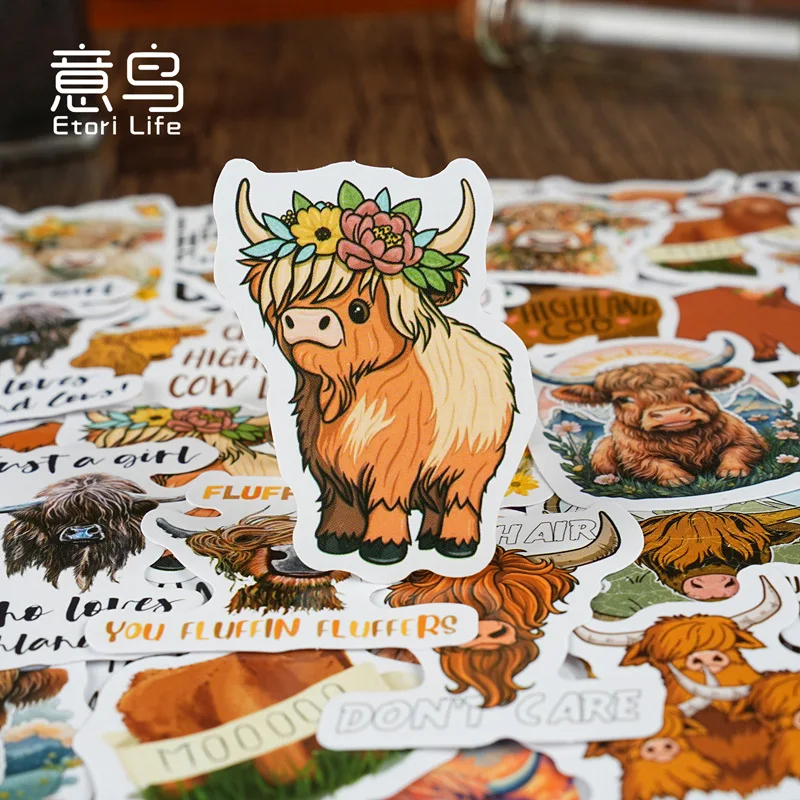 1 Box Scottish Highland Cattle Pattern Stickers Self-Adhesive Scrapbooking Stickers for Diary Art Craft Gift Seal Decoration