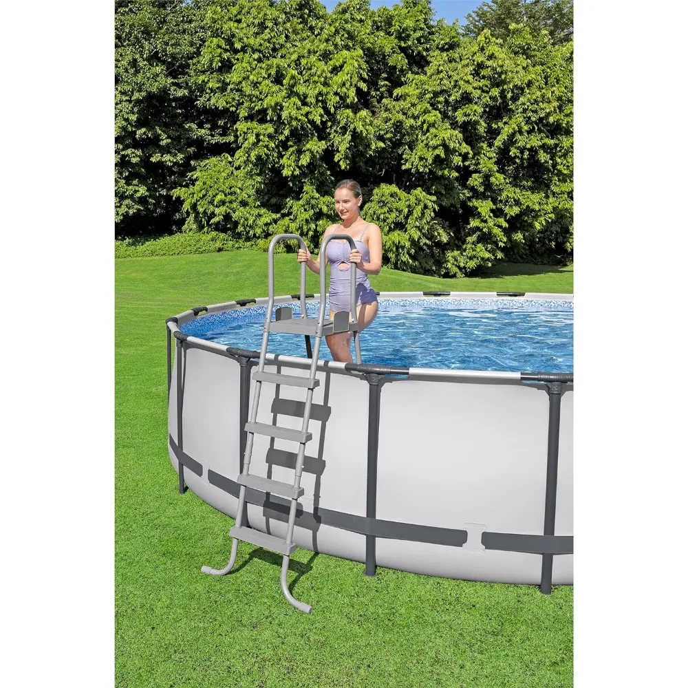 Ensemble de piscine extérieure hors sol à cadre métallique rond, pompe à filtre 1,000, échelle et couverture, 18 pieds x 48 pouces