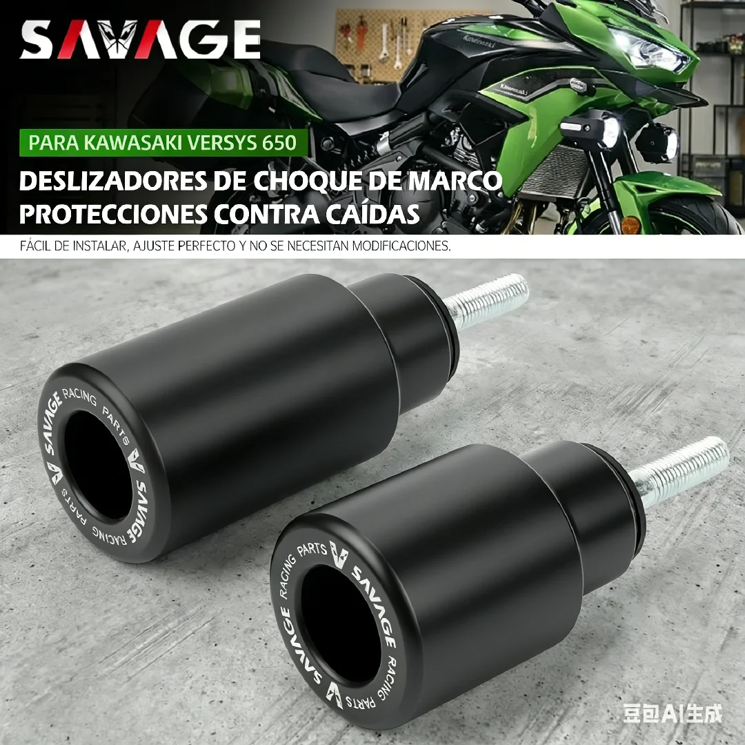 SAVAGE SLIDERS DE CHASIS ANTI-CHOC RESISTENTES PARA KAWASAKI KLE 650 VERSYS 2015-2024 - ACCESORIOS DE MOTO GUARDABARRO Y PROTECTOR DE MOTOR