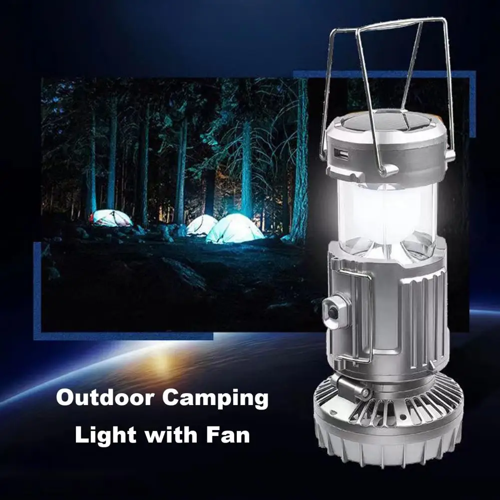 

Camping Gear with Fan Light Portable Solar Led Camping Lantern with Fan Rechargeable Multifunctional Light for Outdoor