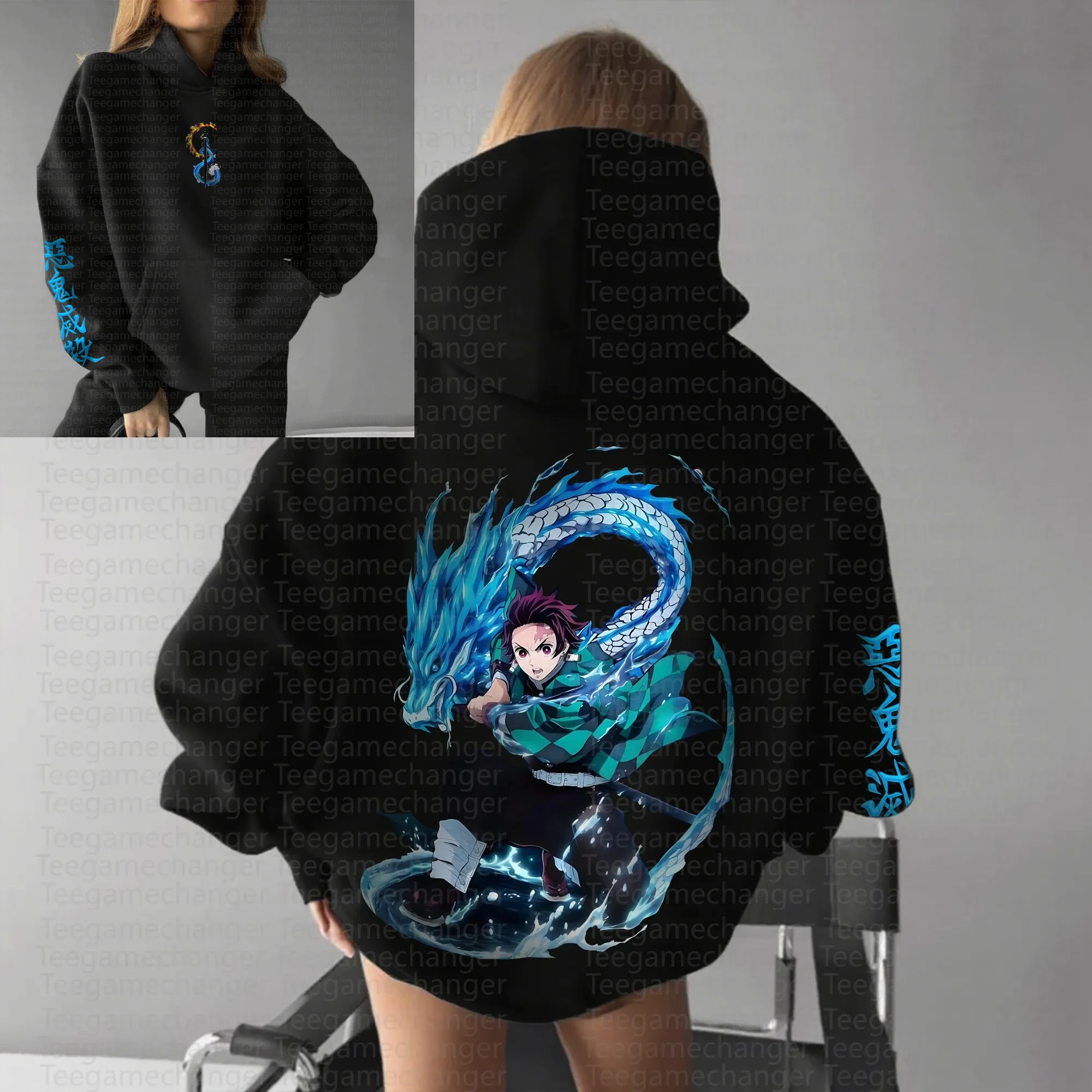 

teegamechanger demon slayer kimetsu no yaiba tanjiro kamado graphic hoodie men women 2025 spring autumn anime streetwear casual