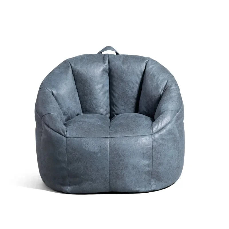 Joey Large Bean Bag Chair in Basalt Blue, All Ages, Faux Leather with On-The-Go Handle