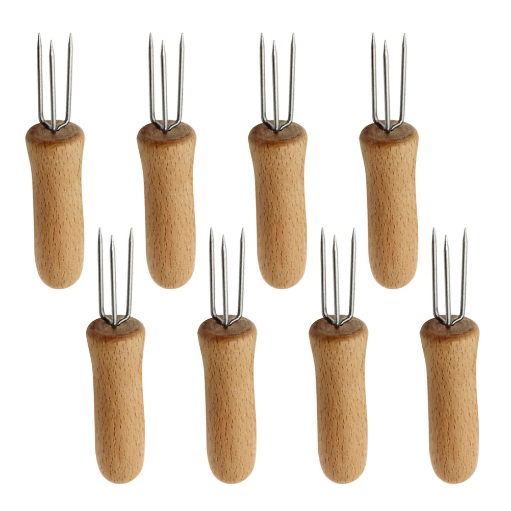 

8pcs Stainless Steel Corn Forks Durable Hard Keep Corn Firmly Attached Ergonomic Wooden Handle BBQ Supplies Fruit Meat Holder