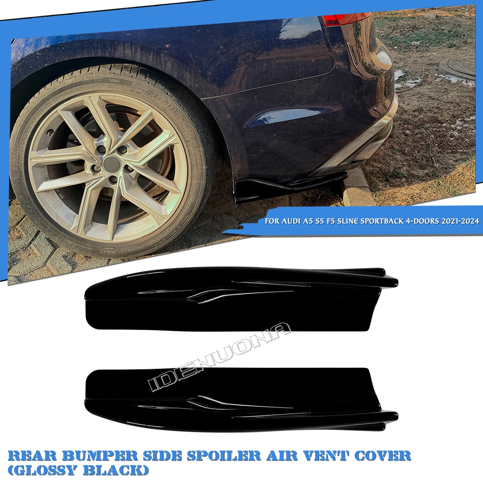 

2PCS Rear Bumper Side Corner Spoiler Cover Splitter Canard For Audi A5 S5 F5 Sline Sportback 4 Door 2021-2024