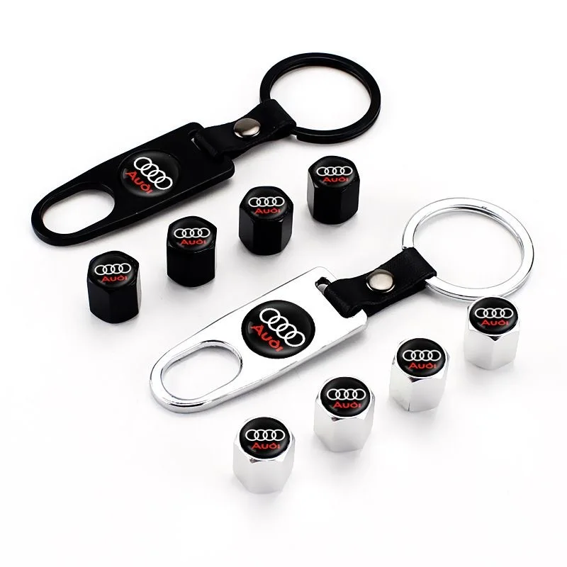 Auto Accessories 3D Metal Car Wheel Tire Valve Stem Caps Key Chain For Audi A5 A6 C6 C5 A1 A7 A8 Q2 Q3 S3 A4 B5 B6 A3 8P 8V 8L