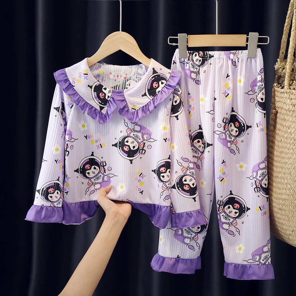 

2Pcs Kuromi Kids Pajamas Long-Sleeved Kawaii Anime Melody Cinnamoroll Princess Lace Cartoon Cute Kids Sleepwear Clothes Cotton