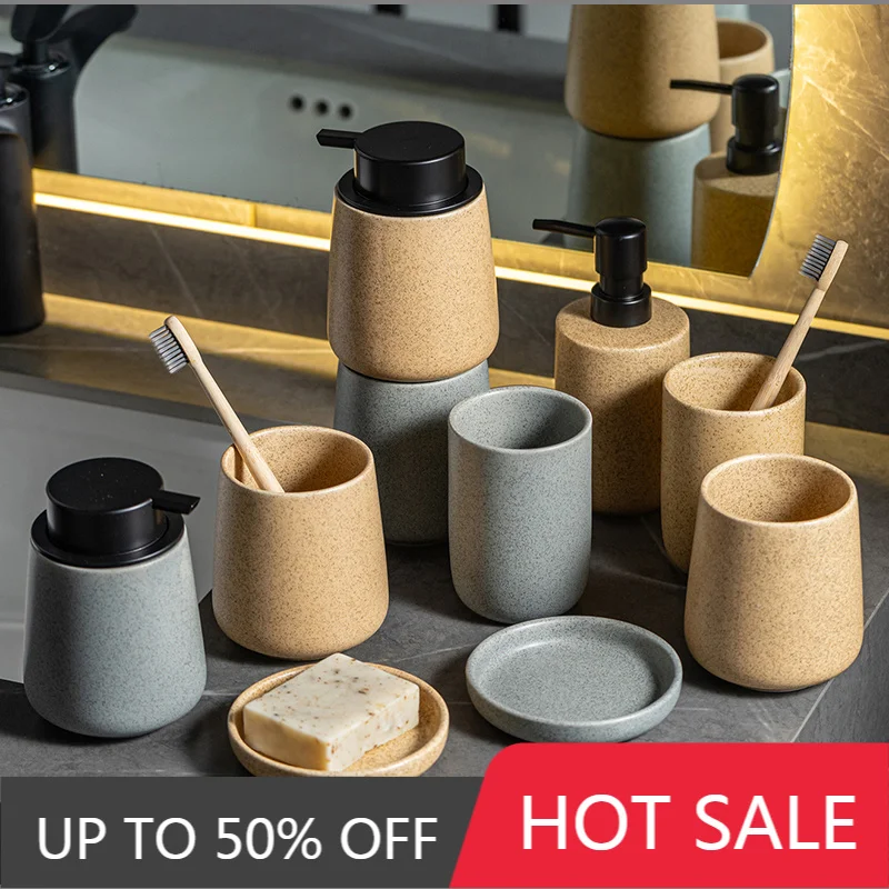 European-style Ceramic Bathroom Set Lotion Bottle Rinsing Cup Soap Dish 4-piece Set Household Ceramic Shampoo Storage Bottle New