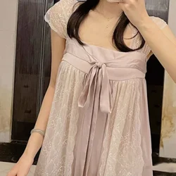 Victorian Nightgowns Summer Sexy Ice Silk Nightdress Princess Sleepwear Women Satin Square Collar Nightwear Vintage Night Dress