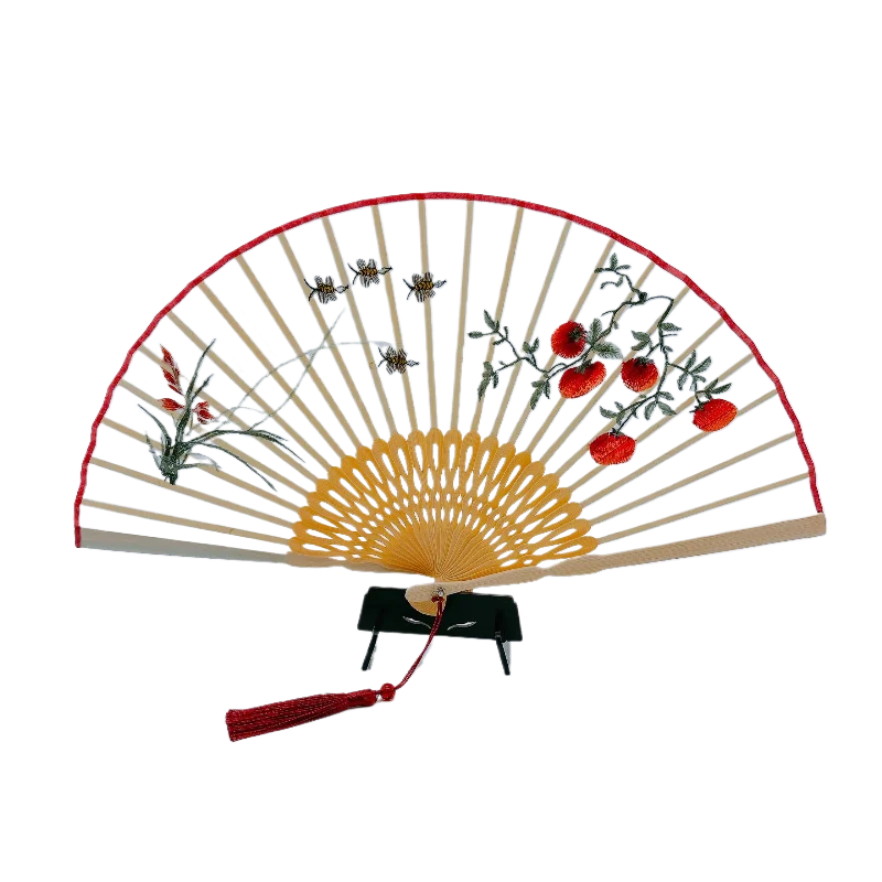 Suzhou Embroidery Folding Fan Embroidered Bamboo Bone Fan Chinese Style Folding Fan Suzhou Specialty Souvenir Gift Fan