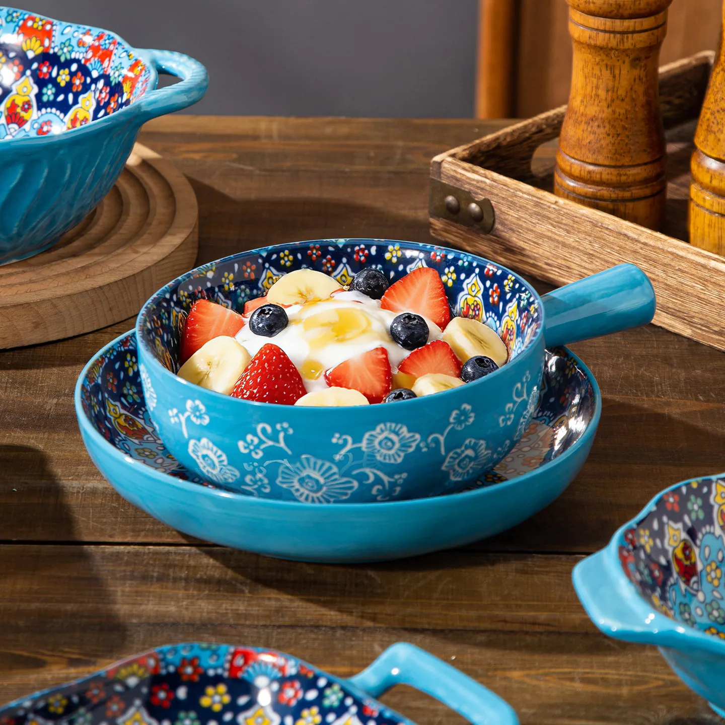 Ceramic Tableware Set Rice Bowl Serving Plate Creative Cutlery Soup Plate Noodle Handle Bowl Sauce Dish Steak Salad Fruit Plate