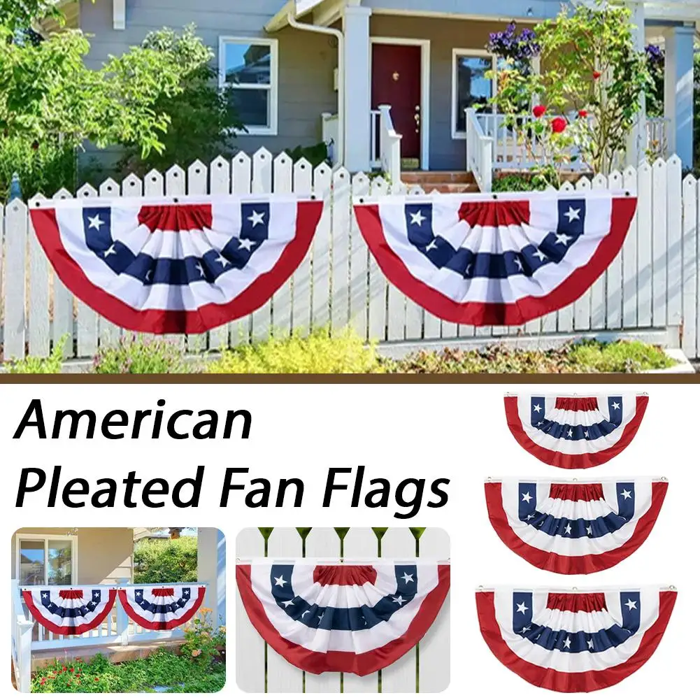 1/2Pcs 90/120cm USA Semicircle Fan Flag American Fan Banner Bunting Flag Independence Day Patriotic Event Outdoor Courtyard Deco