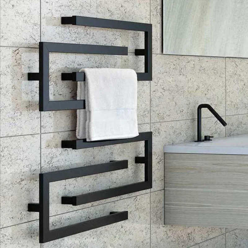 Electric Heated Towel Warmer Rack Wall Mounted With Heater For Hotel Bathroom Kitchen Use Black Color