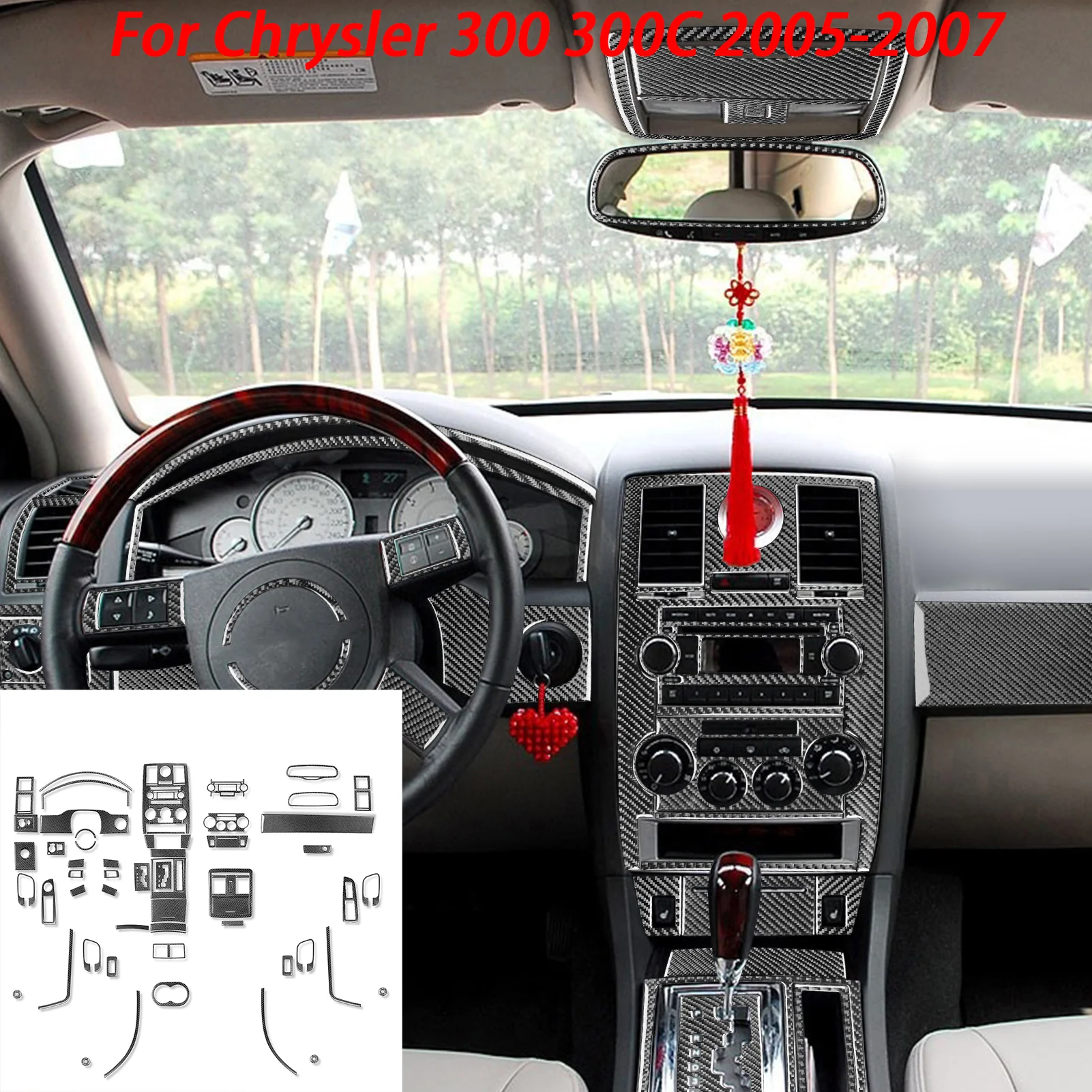 

For Chrysler 300 300C 2005-2007 Car Sticker Full Set Gear Shift Trim Cover Auto Real Carbon Fiber inside decorative Accessories