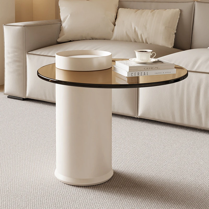 Mesa de centro nórdica que ahorra espacio, mesas de centro modernas únicas redondas de lujo para sala de estar, mesa minimalista blanca, muebles bajos