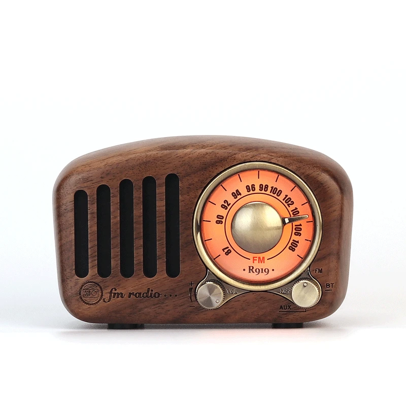 PRUNUS J-919 Vintage Mini Radio Retro stary klasyczny głośnik przenośne Radio FM Bluetooth drewniane Radio z funkcją AUX/SD MP3