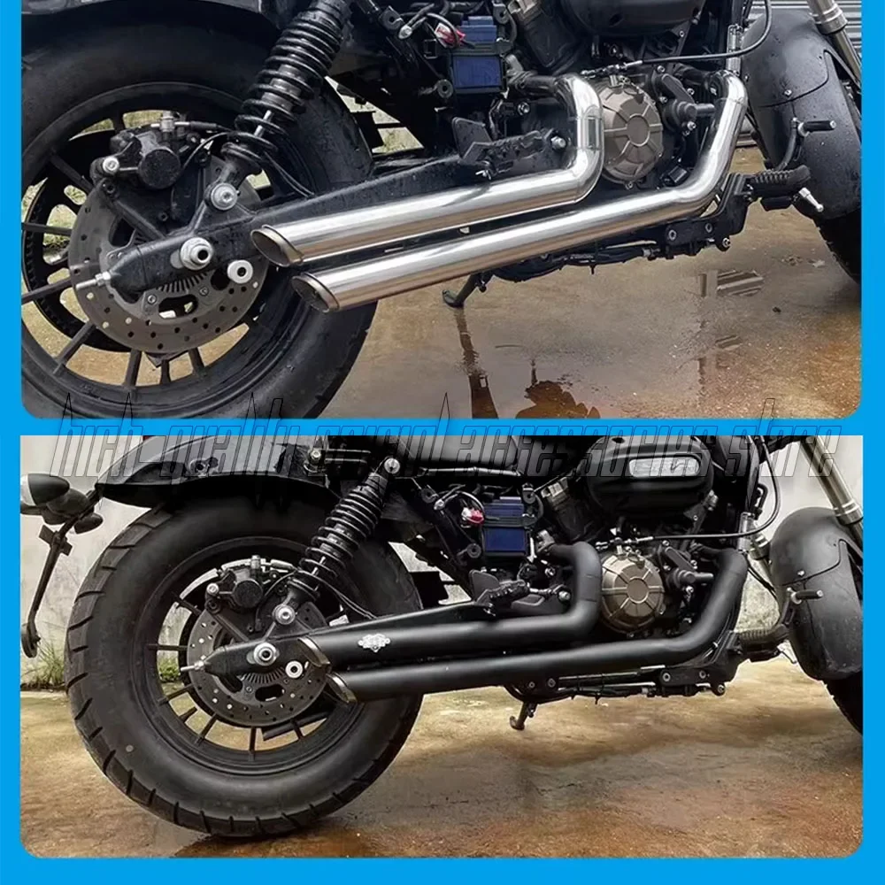 

Retro Style Stainless Steel Motorcycle Exhaust Pipe Right Side Double Tube Compatible with QJMotor SRV250 SRV300 SRV350