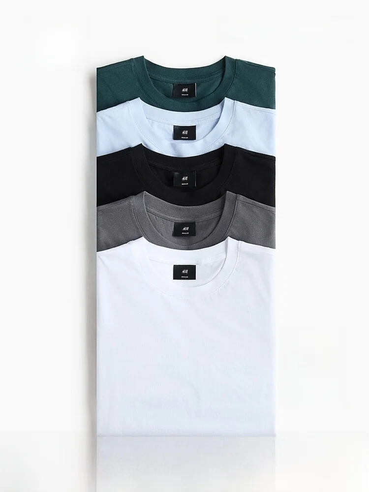 

H&M Men's Standard Fit T-shirts 5-Pack Summer New Arrival Basic Casual Cotton Short Sleeve No Special Function Daily Wear