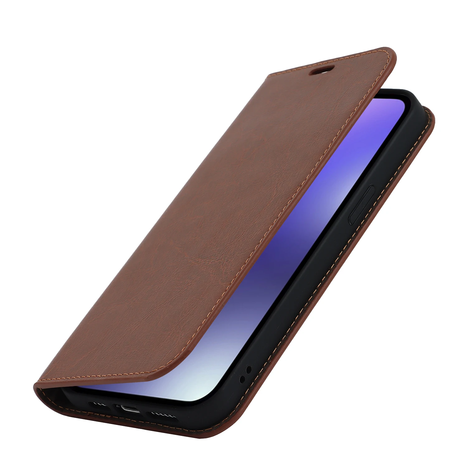 for iPhone 14 Pro Max Vintage Wallet Genuine Leather Wallet Phone Case Real Leather 3 Card Holder Flip Folio Cover /w Card Slot