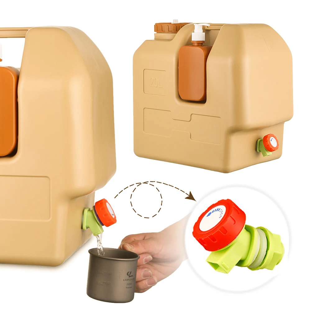 

20L Water Storage Tank with Spigot and Soap Dispenser Water Storage Carrier for Camping Car Outdoor Hiking Picnic Emergency