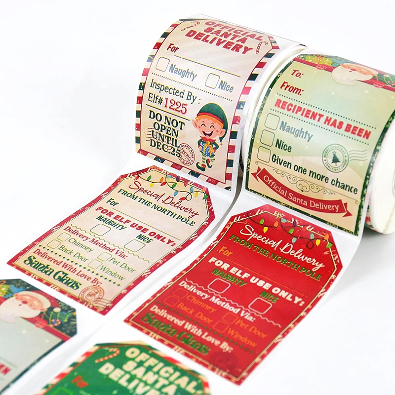 200pcs Merry Christmas Gifts Stickers Tag Christmas Decoration Santa Elf Gift Wrapping Envelope Sticker Label For New Year Xmas