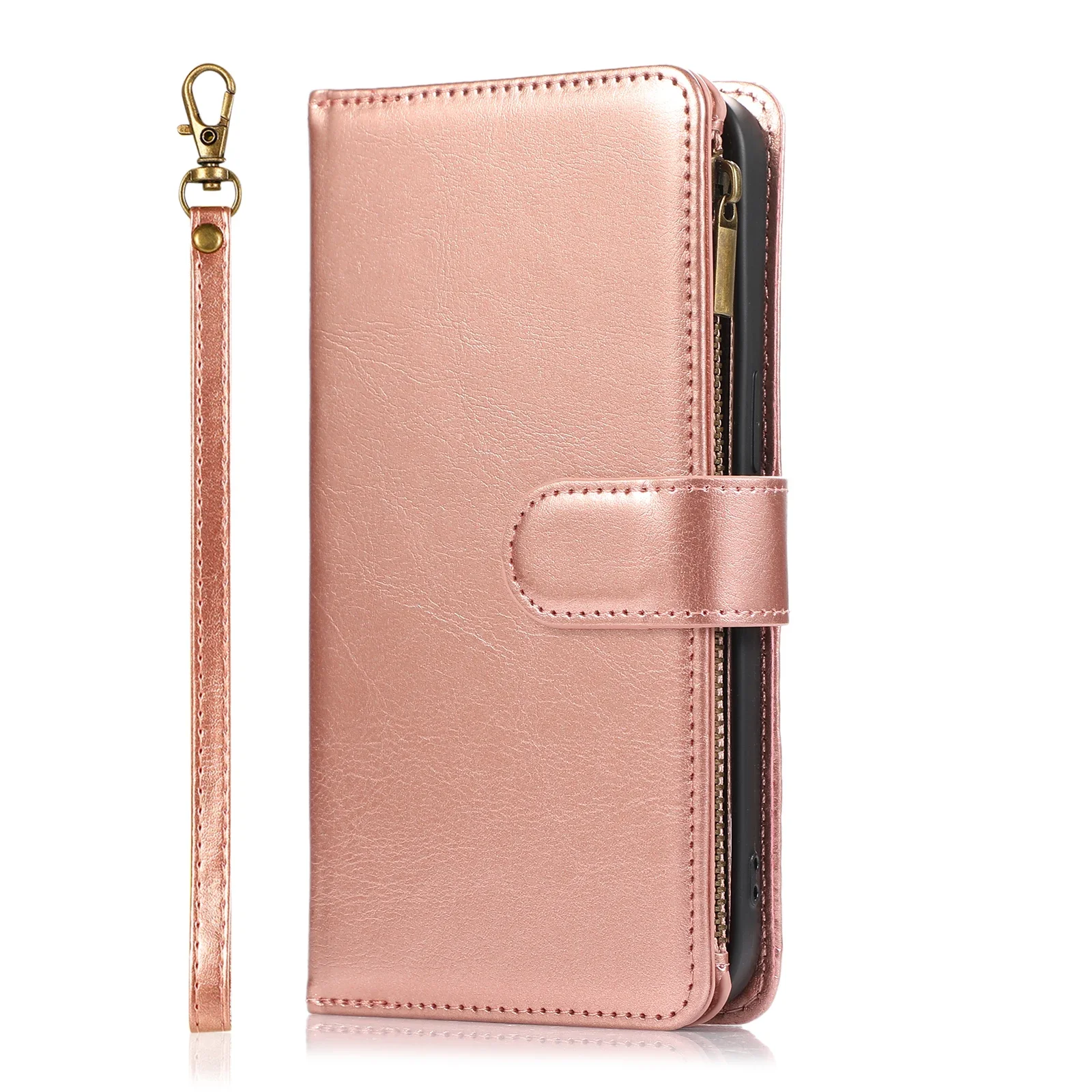 Kartensteckplatz-Ständer, Reißverschluss, Brieftasche, Ledertasche für iPhone 17 Air 16e 16 15 Plus 14 13 12 11 Pro XS Max XR XS X Flip Phone Cover