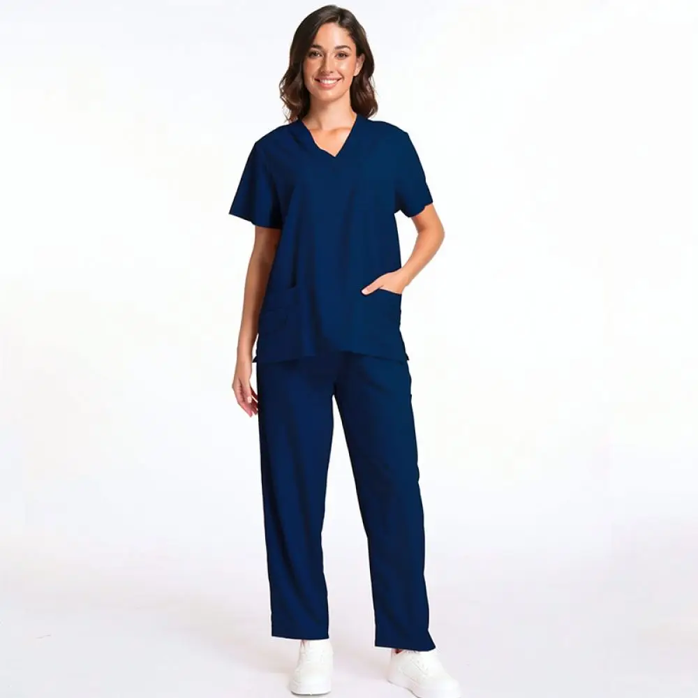 Women Scrub Suit Healthcare Uniform V Neck Short Sleeve Breathable Work Clothes For Medical Hospital Dental Office