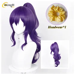 Asahina Mafuyu Cosplay Wig Synthetic Anime 60cm Dark Purple Color Ponytail Wavy Hair And Headwear Heat Resistant Hair Party Wigs