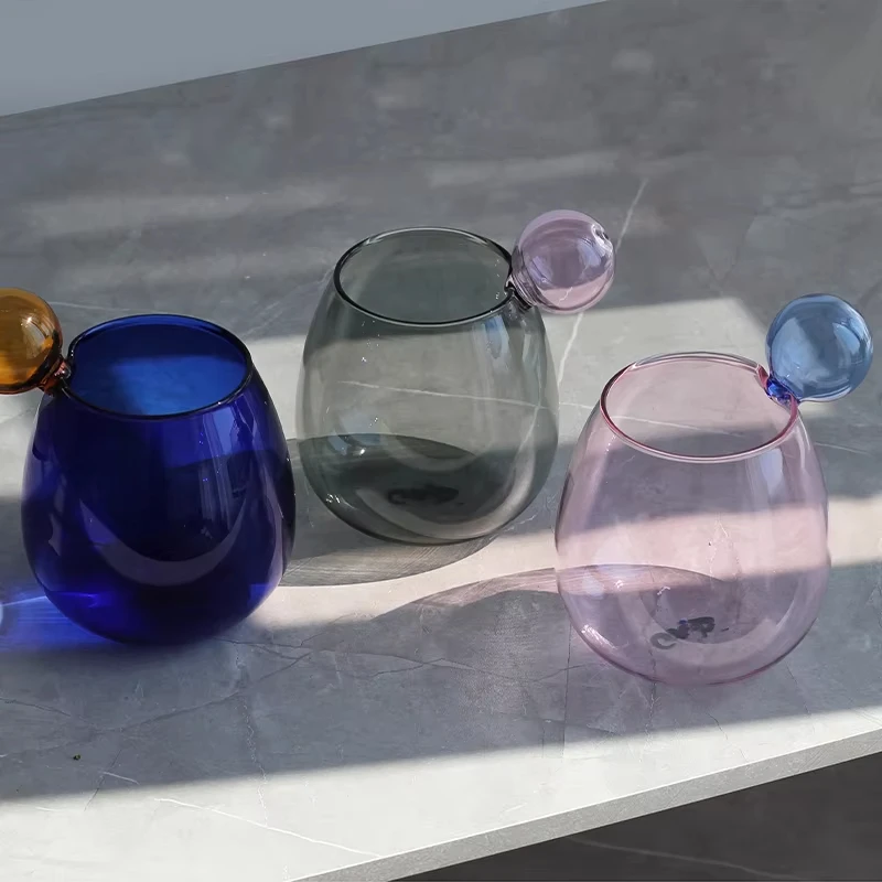 Heat-Resistant Big Belly Ball Glass Cup 400ml Creative Cute Contrasting Color Water Coffee Juice Milk Smoothie Wine Gift