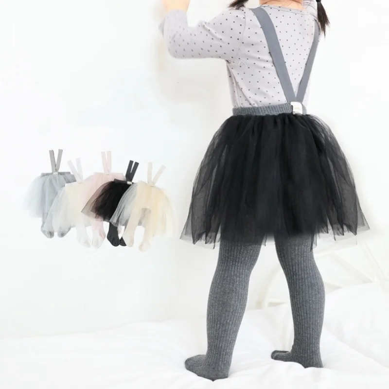 

0-3 Years Baby Girls Tights Spring Autumn Sweet Princess Pantyhose With Tulle Skirt Korean-style High Elastic Suspender Leggings